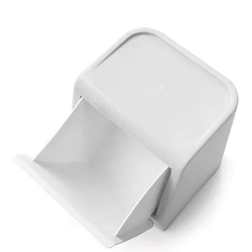Mini-Mülleimer mit Klappdeckel in Weiß, selbstklebend für Schreibtisch, Büro oder Auto, aus Kunststoff, B/T/H: 14,9 x 14,5 x 14,5 cm - Bild 2