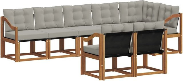 vidaXL Outdoor-Sofagarnitur 8-teilig aus Akazienholz mit Textilene und Kissen in Hellgrau - Bild 1