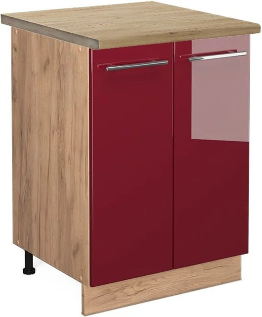 Vicco Küchenunterschrank Fame-Line Bordeaux Hochglanz in Rot und Goldkraft Eiche, B/T/H: 60 x 60 x 82 cm - Bild 1