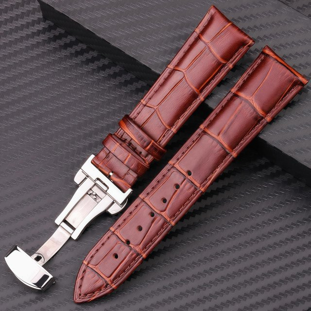 RX-Panjia Uhrenarmband Leder, Alligator-Muster, Faltschließe, braun, Unisex - Bild 1