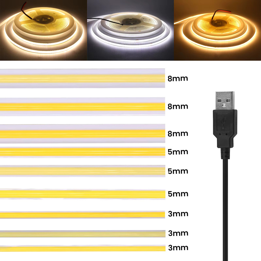 XUNATA USB COB LED-Streifen für TV-Hintergrundbeleuchtung und Dekoration, flexibles LED-Band in Weiß, Blau, Grün, Rot, Gelb oder Multicolour - Bild 5