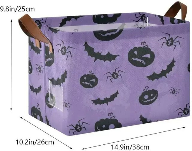 Halloween-Aufbewahrungskorb aus Stoff in Gelb und Lila mit großer Kapazität für Haushalt und Büro, B/T/H: 38,0 x 25,0 cm - Bild 1