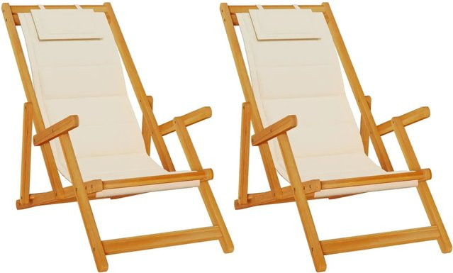 vidaXL Strandstühle Set aus Akazienholz und Textilene in Beige, 2 Stück klappbar - Bild 1