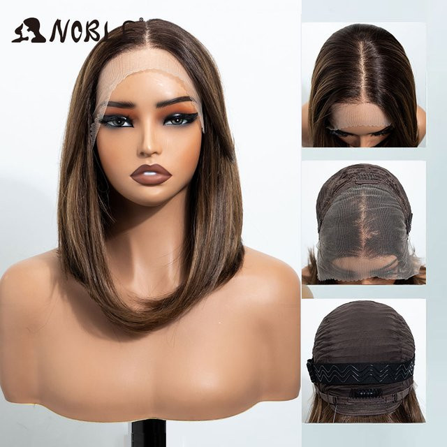 Noble Synthetische Lace-Front-Perücke, kurzer Bob mit Pony, Ombre-Blond, Damen - Bild 1