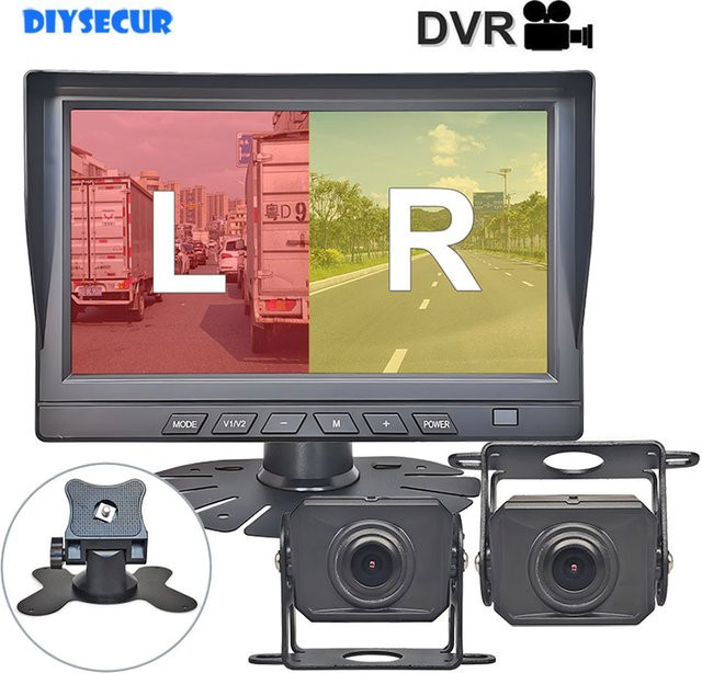 Diysecur 7 Zoll AHD IPS Rückfahrkamera Set mit 1080p Full HD Monitor und 2 Rückfahrkameras in Schwarz, wasserdicht mit SD-Karten Videoaufnahme - Bild 1