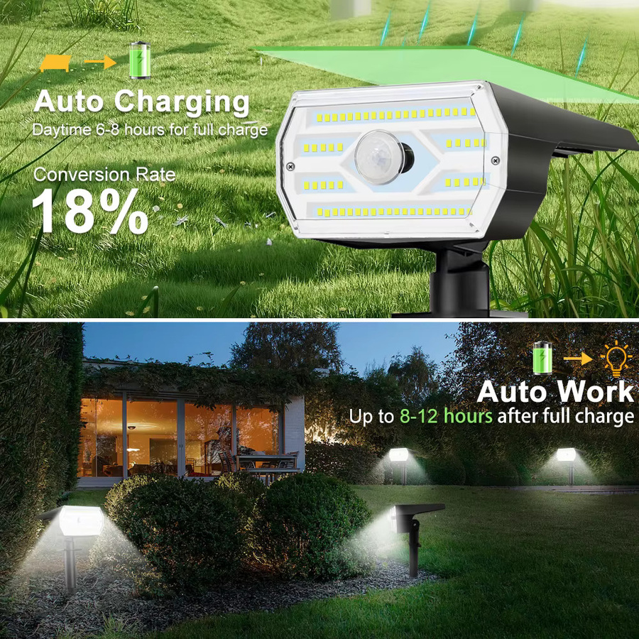Solar-Außenstrahler mit Bewegungsmelder und 60 LEDs in Schwarz, wasserdichte Solar-Wandleuchte für Garten, Hof und Gehweg mit 3 Modi - Bild 4