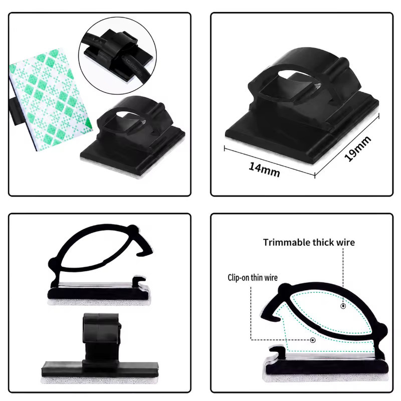 50 Stück Selbstklebende Kabelclips in Schwarz als Drahtbefestigungshalter für Lichtstreifen, Netzwerk und Elektrokabel zur bohrfreien Kabelorganisation für Haus und Auto - Bild 3