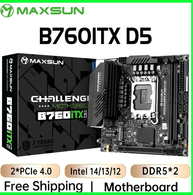 MAXSUN B760ITX D5 Mini-ITX Mainboard in Schwarz mit Unterstützung für Intel Core 12., 13. und 14. Generation, DDR5 und M.2 NVMe - Bild 1