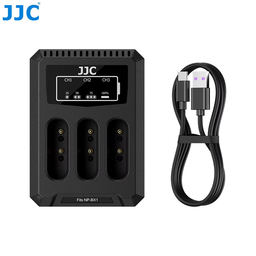 JJC NP-BX1 Akkuladegerät USB Dreifach-Ladestation für Sony ZV-1F ZV1F ZV-1 II ZV-1 ZV1 RX100 VII VI VA V IV III II HX80 HX90 HX90V HX99 in Schwarz - Bild 6
