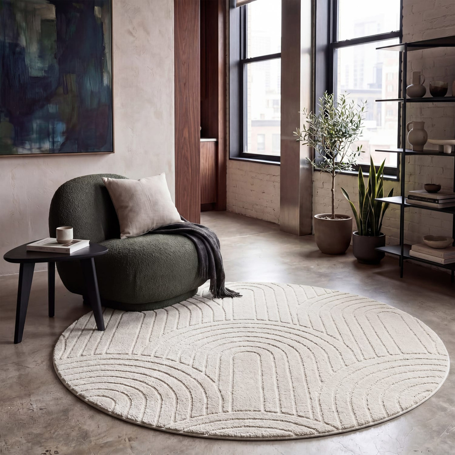 Moderner runder Teppich Tokko in Creme und Beige, Durchmesser: 120 cm - Bild 2