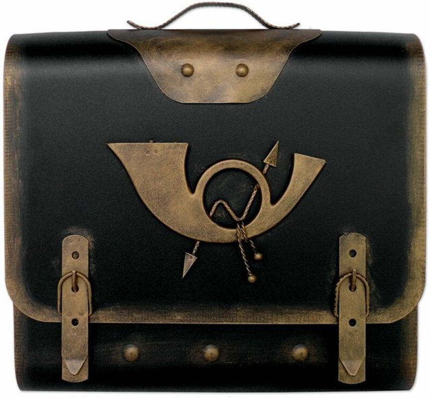 HMF Briefkasten Alter Schulranzen mit Posthorn PH3 in Gold, B/H/T: 40 x 40 x 9 cm - Bild 1