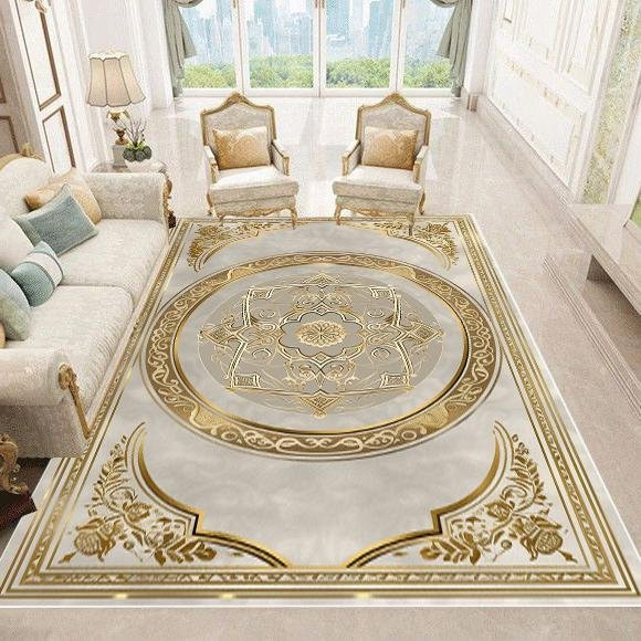 Karpetti Teppich in Gold mit geometrischem Design, weich und waschbar, B/T: 60 x 90 cm - Bild 1