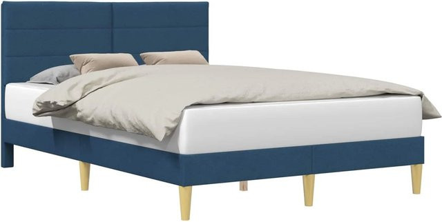 vidaXL Bettrahmen mit Kopfteil in Blau aus Stoff und Holz, B/T/H: 124 x 190 x 124 cm - Bild 1