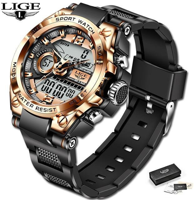 LIGE Digitaluhr, Quarz, Edelstahl, Silikon, Schwarz, Herren - Bild 1