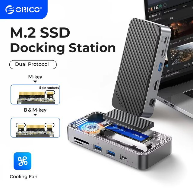 Orico 10 in 1 Docking Station mit Dual M.2 NVMe SSD Slot, 3,5 Zoll Festplattengehäuse, HDMI 4K 60Hz und PD 100W Unterstützung sowie Ethernet/LAN - Bild 1