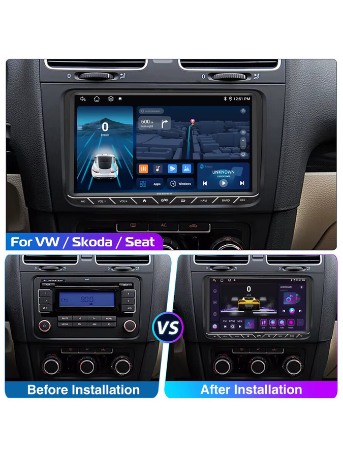 ESSGOO Android 15 Autoradio mit 9 Zoll Touchscreen, 4+64G, Bluetooth, Wireless Carplay, GPS, WiFi und KI Sprachsteuerung, Schwarz, passend für VW Tiguan Caddy EOS Jetta T5 Passat Polo 6R Golf 5 6 Touran - Bild 5