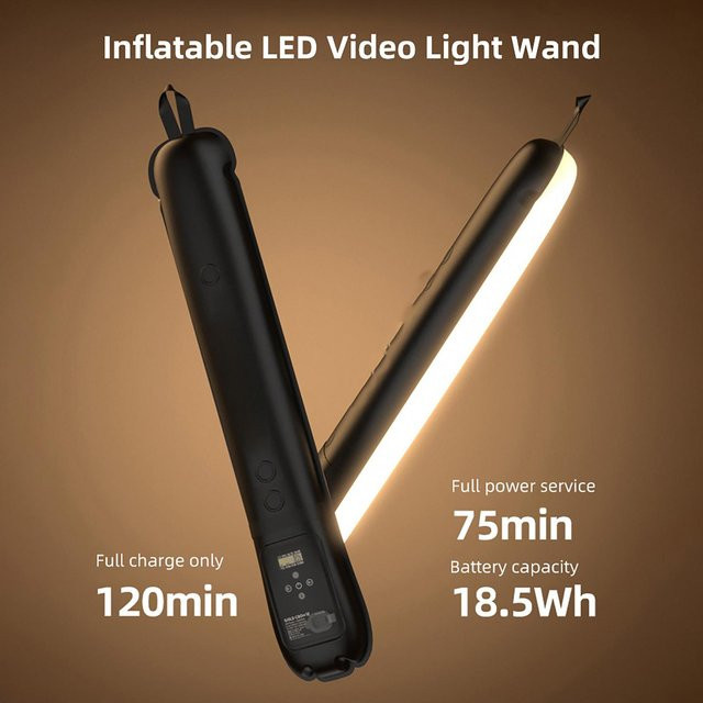 INKEE GC12 Aufblasbarer LED-Videolichtstab 12W in Schwarz, Handheld Säulenlichtstab mit 2700K-6500K dimmbarer Fotografiebeleuchtung und IP66 Schutz - Bild 1