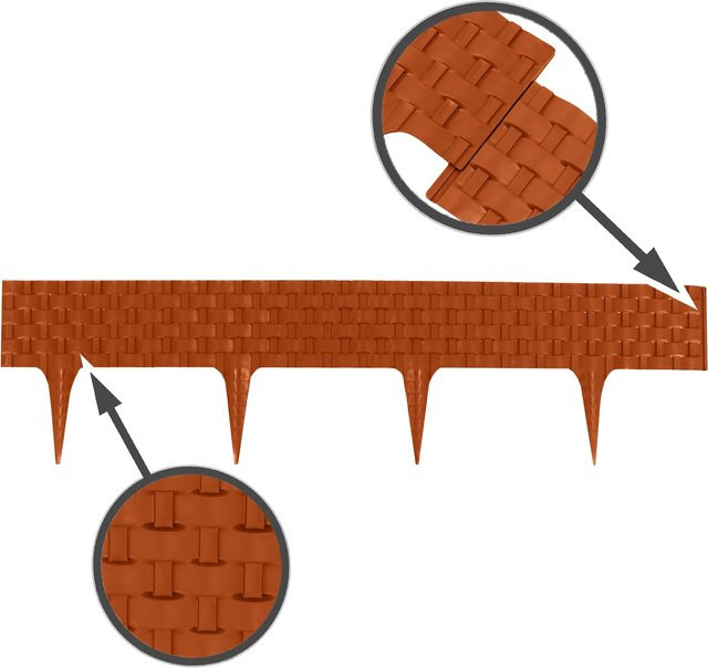 Aquagart Rasenkante Rattanoptik in Terracotta aus Kunststoff als flexible Beeteinfassung für Beet- und Rasenabgrenzungen, Höhe: 8 cm, Länge: 80 cm - Bild 2