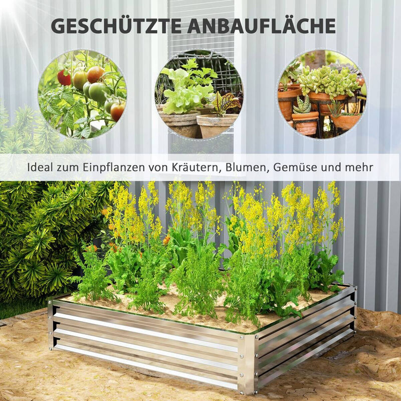 Outsunny Hochbeet aus verzinktem Stahl in Silber, B/H/L: 120 x 30 x 120 cm - Bild 5
