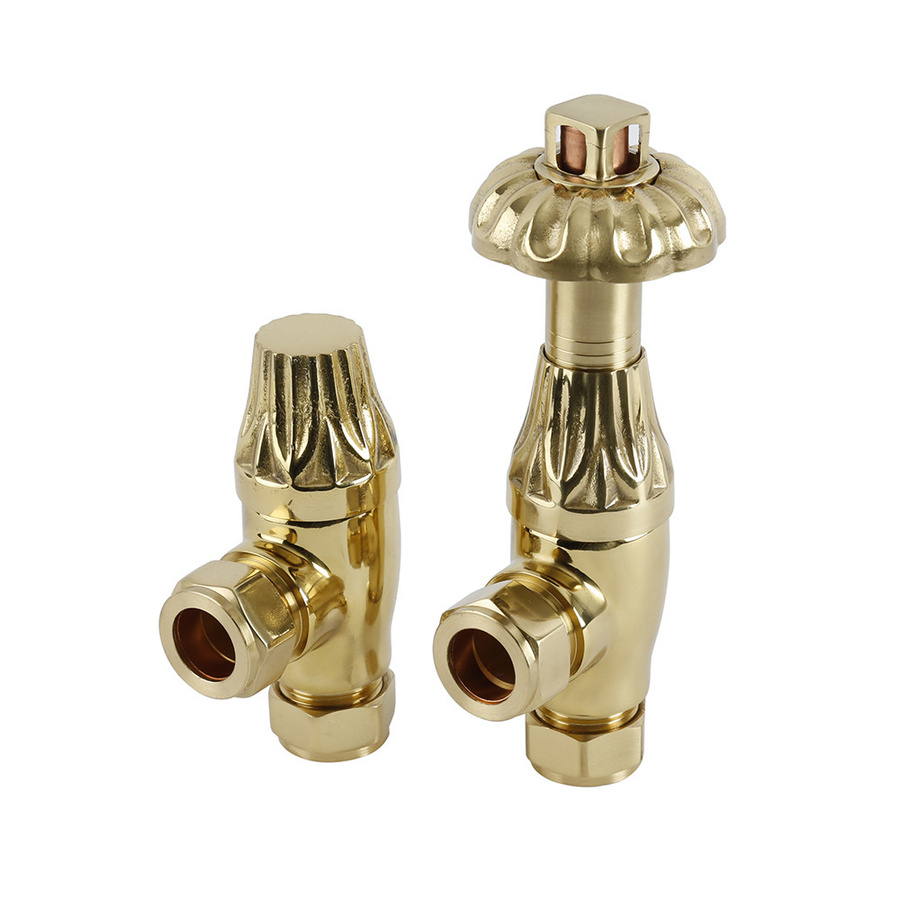 Regent Hudson Reed Retro Winkelventile aus Messing in poliertem Gold, Thermostatisch, 2er-Set - Bild 1
