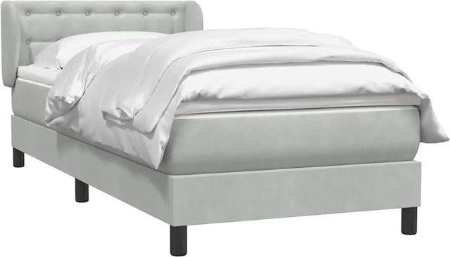 vidaXL Boxspringbett mit Matratze in Hellgrau, Hybrid-Design mit Taschenfederkern und Samtbezug, B/T/H: 90 x 220 cm - Bild 1