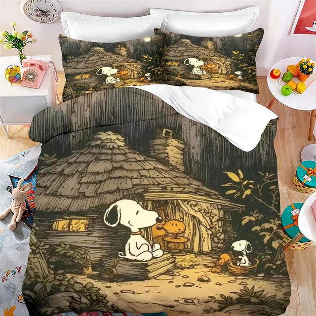 Lodestar Snoopy Cartoon Bettwäsche-Set aus Mikrofaser, 3-teilig, Beige, B/H: 135 x 200 cm - Bild 1