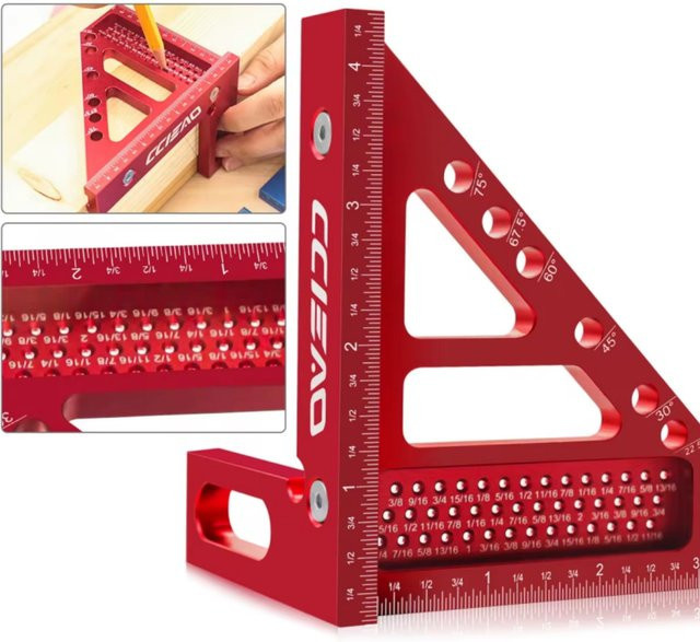 FNICEL Imperial 3D-Mehrwinkel-Messlineal aus Aluminiumlegierung in Rot für Holzbearbeitung und Ingenieurwesen - Bild 1