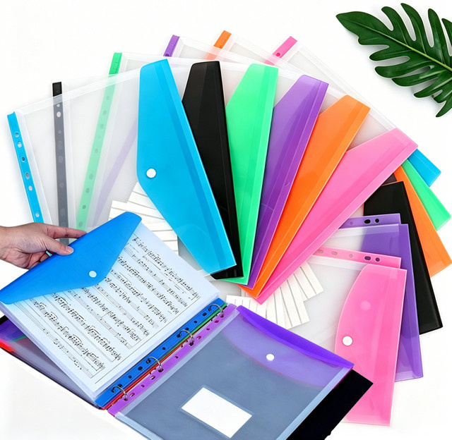15 Stück XJM Dokumententaschen A4 aus Kunststoff, transparente Clip-Ordner mit Druckknopf und 11 Löchern für Büro und Schule - Bild 1