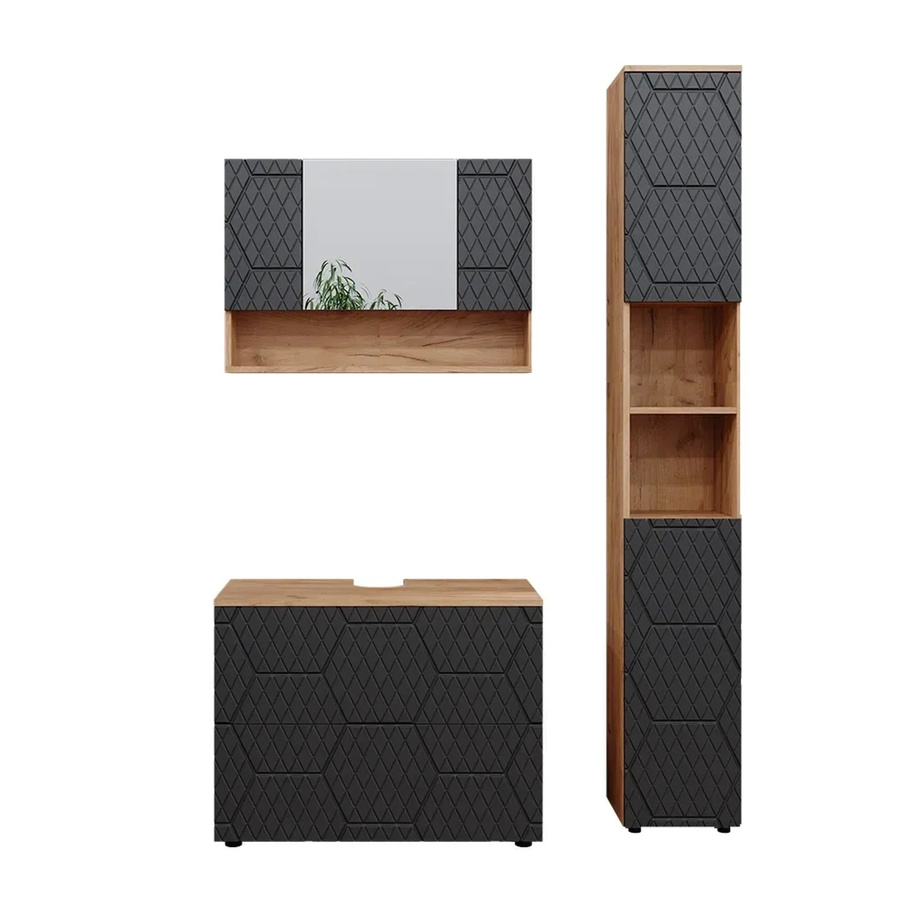 Vicco Badmöbel-Set Irma 3-teilig in Eiche und Anthrazit mit Hochschrank und Waschbeckenschrank Breite: 80 cm - Bild 3