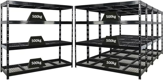 PROREGAL Rhino Profi Schwerlastregal Set aus 5 Stück, Schwarz, 4 Gitterrost-Ebenen, Fachlast 500kg, H x B x T: 180 x 200 x 60 cm - Bild 1
