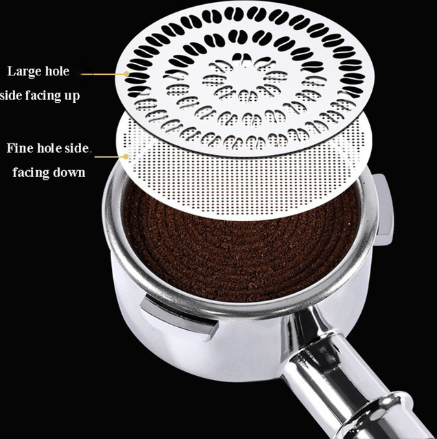 YUAN-ECT Doppelschichtiger Kaffee-Puck-Sieb aus SUS304 Edelstahl in Silber für Espresso-Siebträger (51 mm, 53 mm, 58 mm) - Bild 1