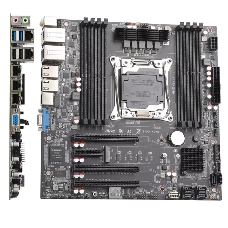 Cloud Star C612-8P M-ATX Motherboard LGA2011-3 DDR4 mit 8 Speichersteckplätzen, M.2 NVMe, Quad 2.5G LAN und BMC in Schwarz - Bild 3