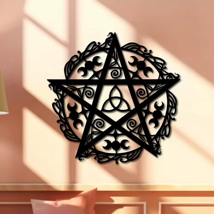 CIFBUY Pentagramm-Wandkunstdekoration aus Metall in Schwarz – Moderne geometrische Sternskulptur zur Heimdekoration - Bild 2