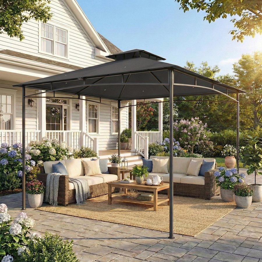 Outsunny Gartenpavillon Dunkelgrau mit Doppeldach und UV-Schutz B/H/L: 300 x 285 x 300 cm - Bild 2