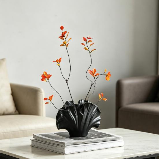 Yousheng Keramik Blumenvase in Ginkgoblatt-Design, dekorative Blattform Vase für dein Zuhause in Schwarz - Bild 4