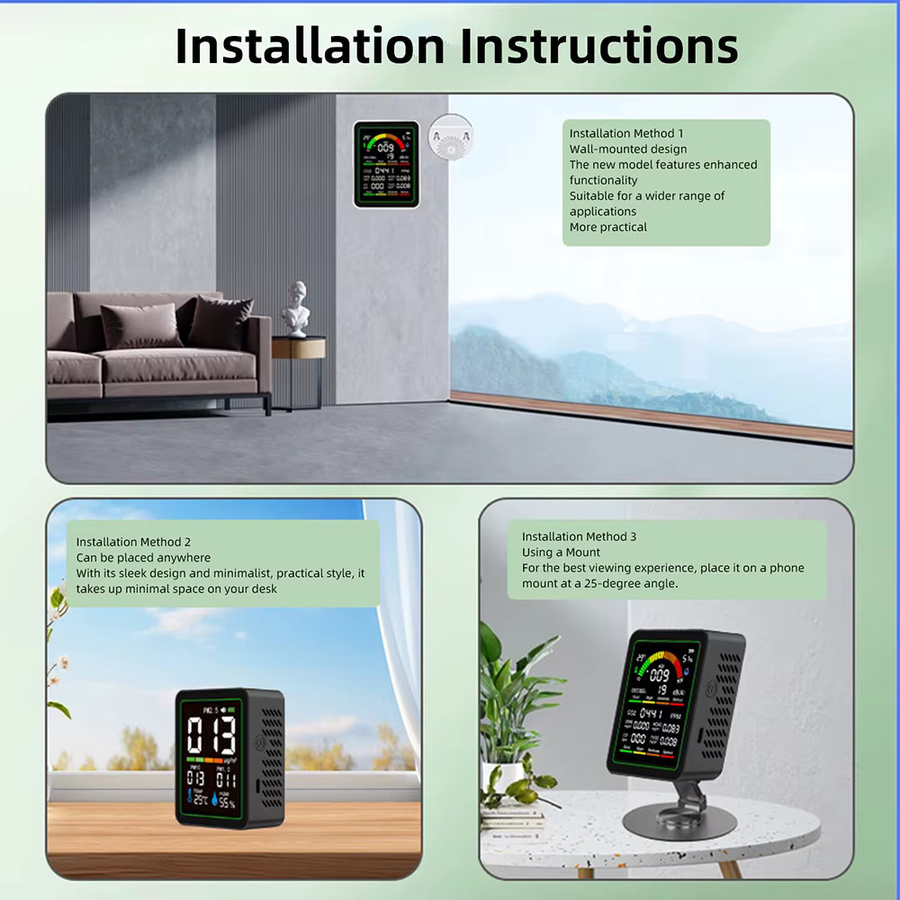 Gaqqee MT12 9-in-1 Luftqualitätsmonitor mit CO2-Detektor, Schallpegelmesser, Formaldehyd-Detektor sowie TVOC- und Temperatur-Feuchtigkeitsmonitor in Schwarz und Weiß - Bild 5
