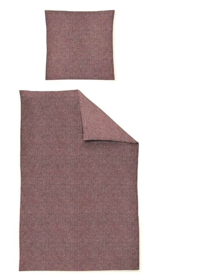 Irisette Mink Flausch Cotton Bettwäsche Melange Aubergine mit Bettbezug 155 x 220 cm und Kissenbezug 80 x 80 cm - Bild 1