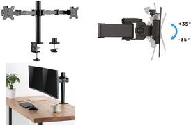 Logilink Befestigungskit für 2 LCD-Displays mit einstellbarem Arm aus Stahl in Schwarz, Bildschirmgröße 43,2-81,3 cm, VESA 100x100 mm, Klemmmontage oder Tülle (BP0106) - Bild 1