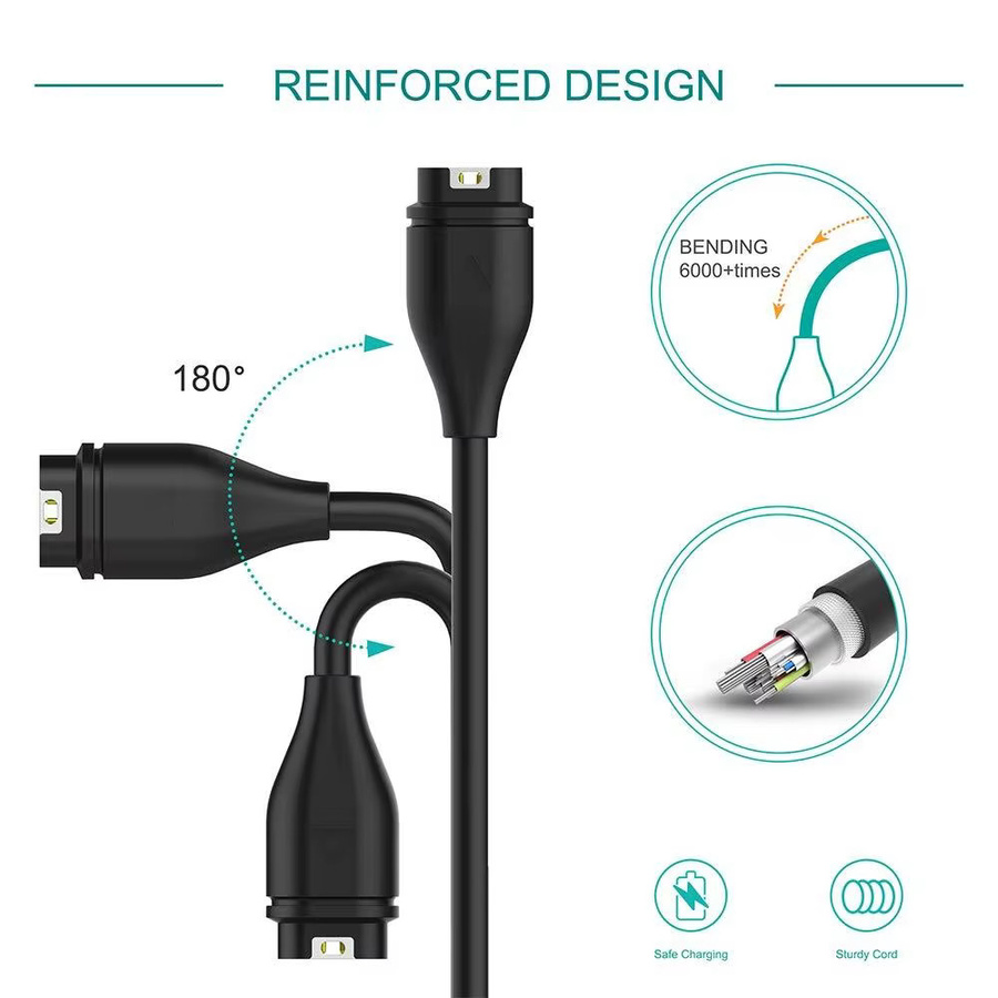 USB Typ C Ladekabel für Garmin Fenix 7 7S 7X 6 6S 6X 5 5S 5X Vivoactive 3 4S Venu 2 2S 3 3S in Schwarz, Länge: 1 m - Bild 4