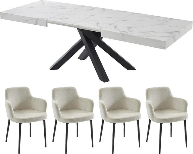 Essgruppe Catonav von Vente-unique in Weiß, Breite: 240 cm, Länge: 160 cm - Bild 1
