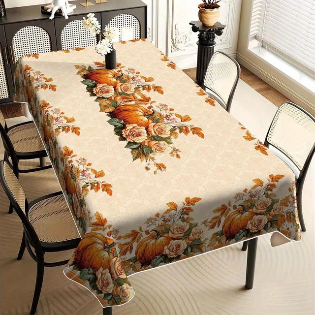 Rechteckige Tischdecke von JMG Household Supplies mit Herbstkürbis- und Ahornblatt-Print in Beige, B/T/H: 140 x 300 cm - Bild 1