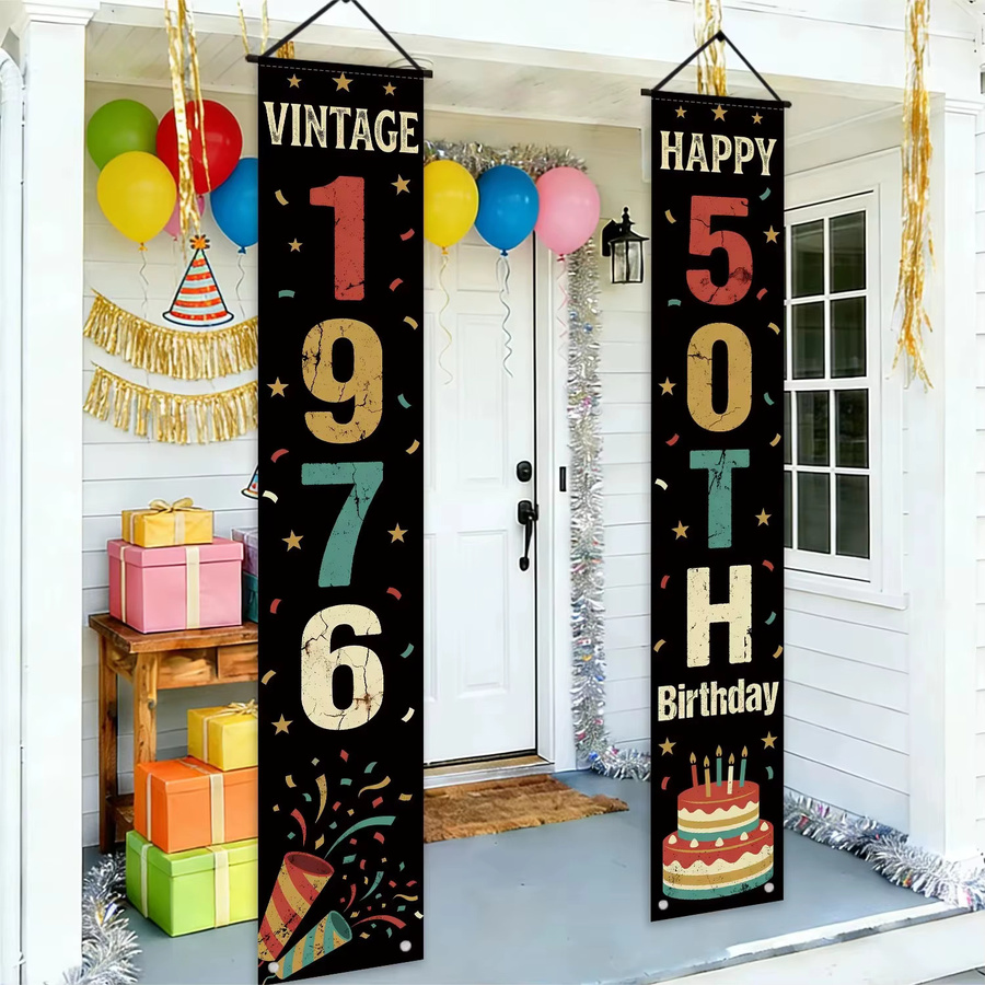 OURFETE Retro-Türbanner zum 50. Geburtstag Vintage 1976 Happy 50th Veranda-Dekoration Schwarz B/H: 180 x 30 cm - Bild 2