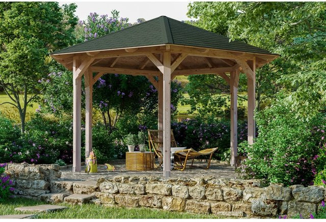 SKANHOLZ Pavillon Colmar 3 aus Douglasie Vollholz, sechseckig, beige, B/T/H: 480 x 416 x 316 cm - Bild 1