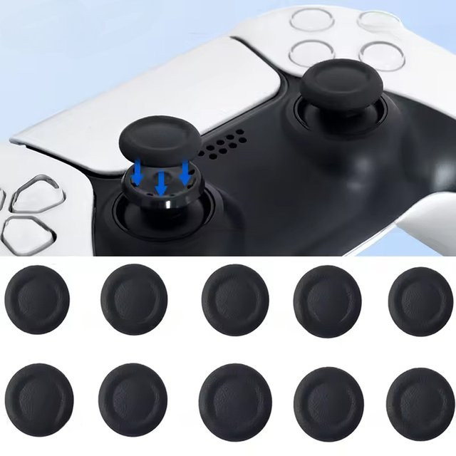 Sony Joystick-Ersatzkappen für PS5 und PS4 Controller in Schwarz, Set mit 4/6/10 Stück Daumenstick-Griffabdeckung für PlayStation Spielzubehör - Bild 1