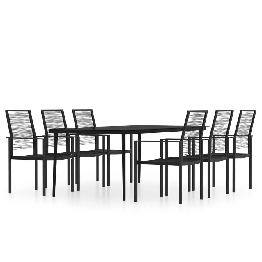 vidaXL 7-teilige Garten-Essgruppe in Schwarz mit Glasplatte und Hohlrattan für den Außenbereich - Bild 2