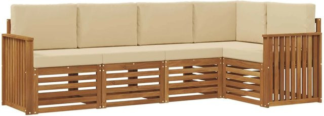 vidaXL Sofagarnitur aus Massivholz Akazie in Natur und Beige, 5-teiliges L-Shape Ecksofa Set mit Polsterung und Kissen - Bild 1