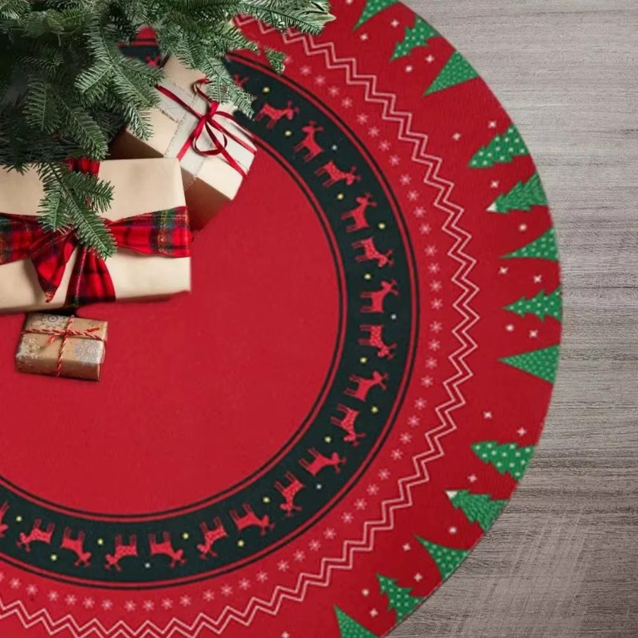 VIKAMA Weihnachtsbaumrock mit Weihnachtsmann- und Schneeflockenmuster in Rot als dekorative Matte für Innen und Außen - Bild 1