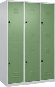 C+P Doppelstock-Spind Classic PLUS mit 3 Abteilen, Grau und Grün, H x B x T: 185 x 120 x 50 cm - Bild 1