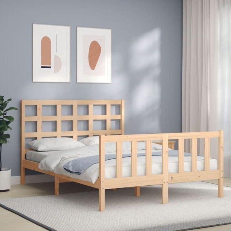 Massivholzbett mit Kopfteil von Vidaxl aus Kiefer in Braun, B/T/H: 140,5 x 135 x 190 cm - Bild 1