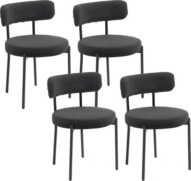 HOMCOM 4er-Set Esszimmerstühle aus gepolstertem Kordvelours-Stoff mit Rückenlehne und schwarzen Stahlbeinen, Schwarz, Aosom - Bild 1